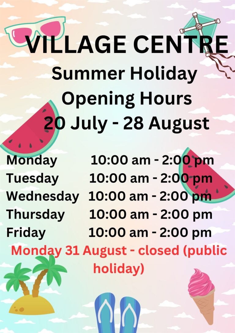 Summer holiday opening hours 2026 jpeg